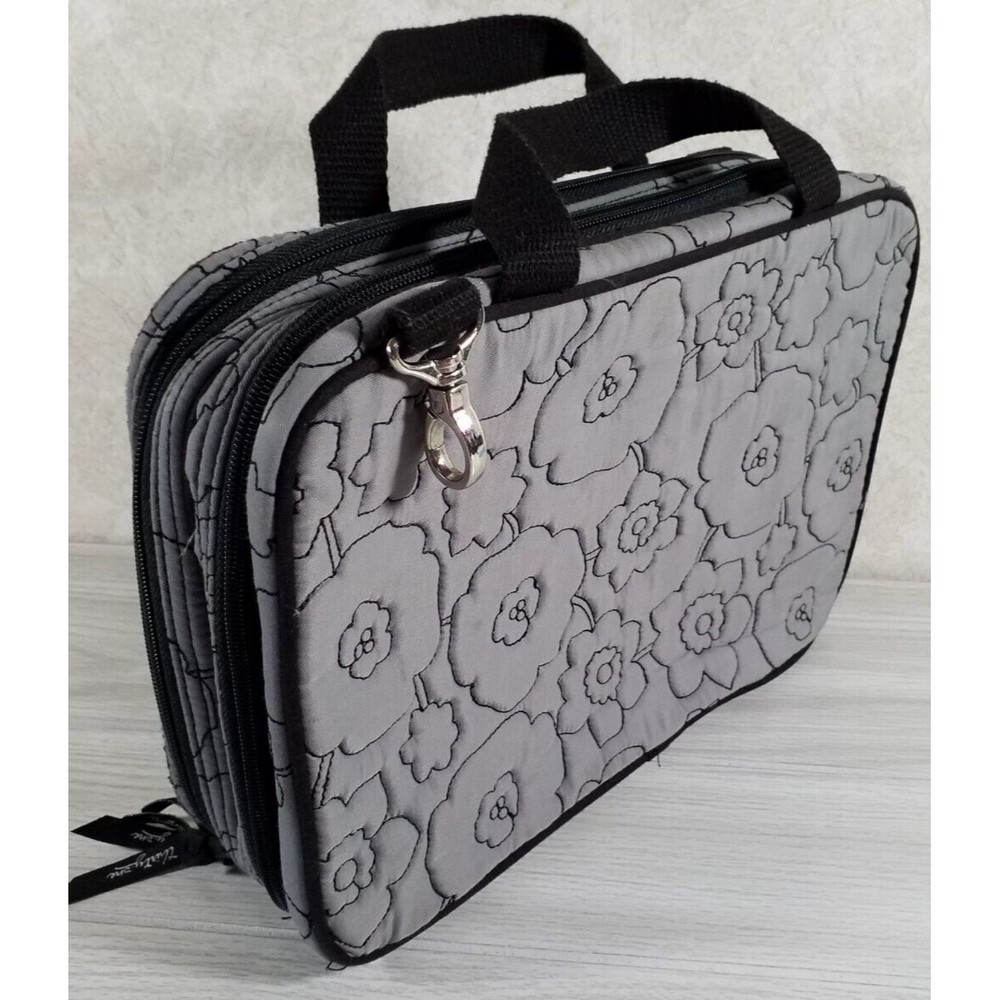 Thirty One Gray Quilted Double Zip Cosmetic Bag Organizer Travel Tote